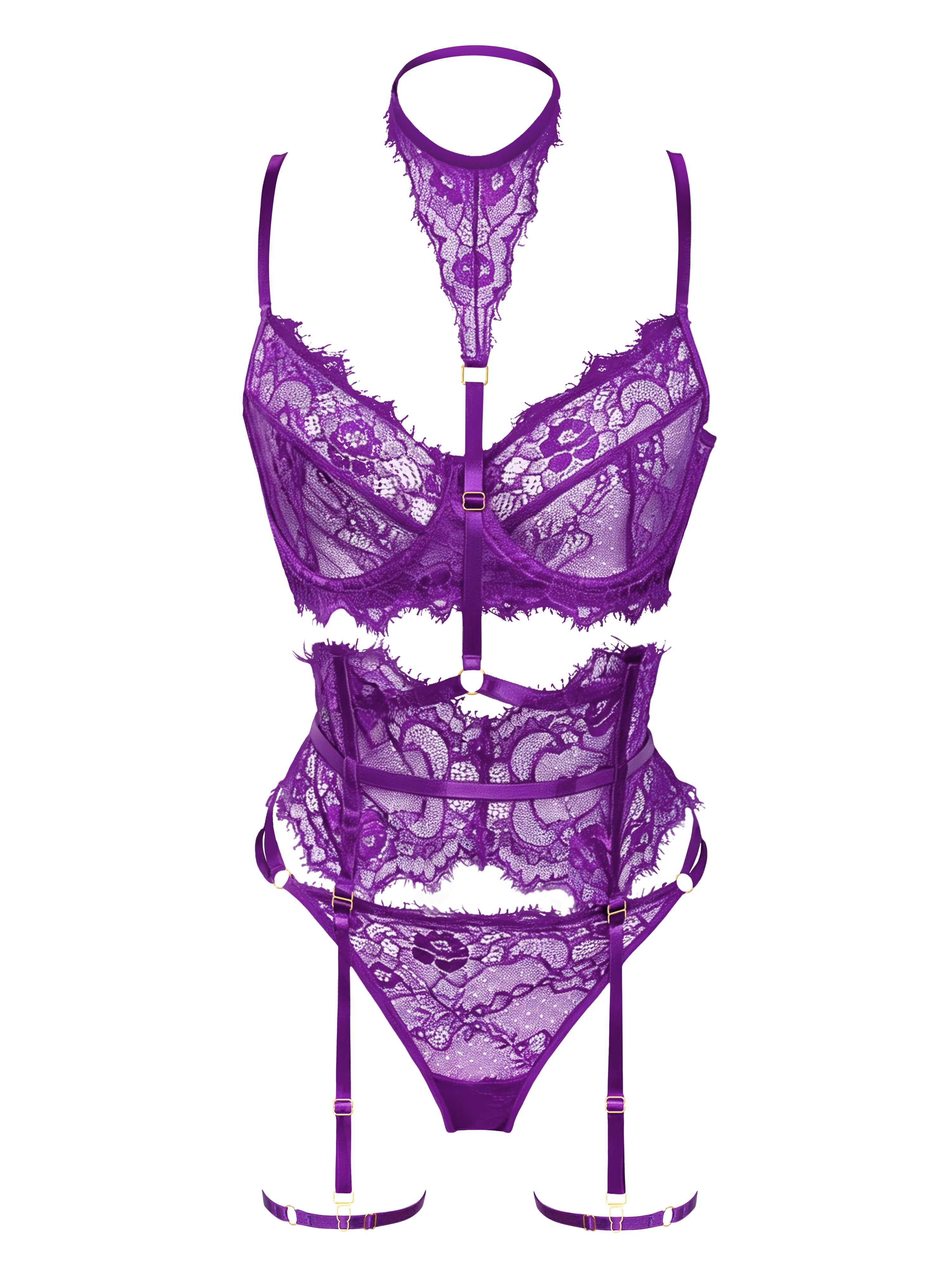 purple garter belt set Viora Orchid Lace Garter Set