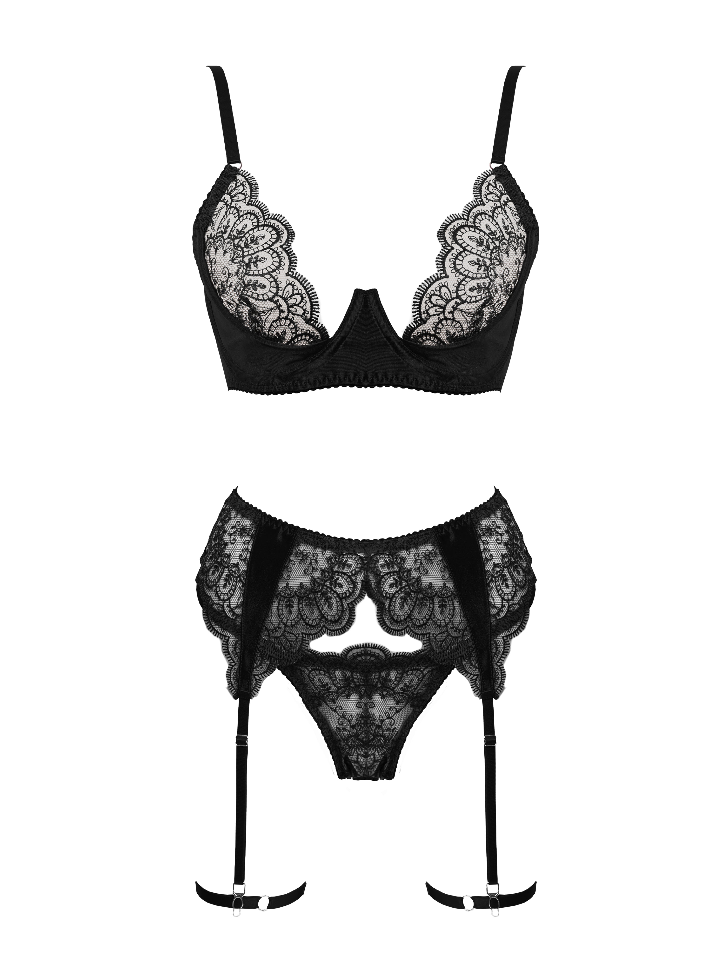 Black Floral Lace Garter Set |Luxury Lingerie