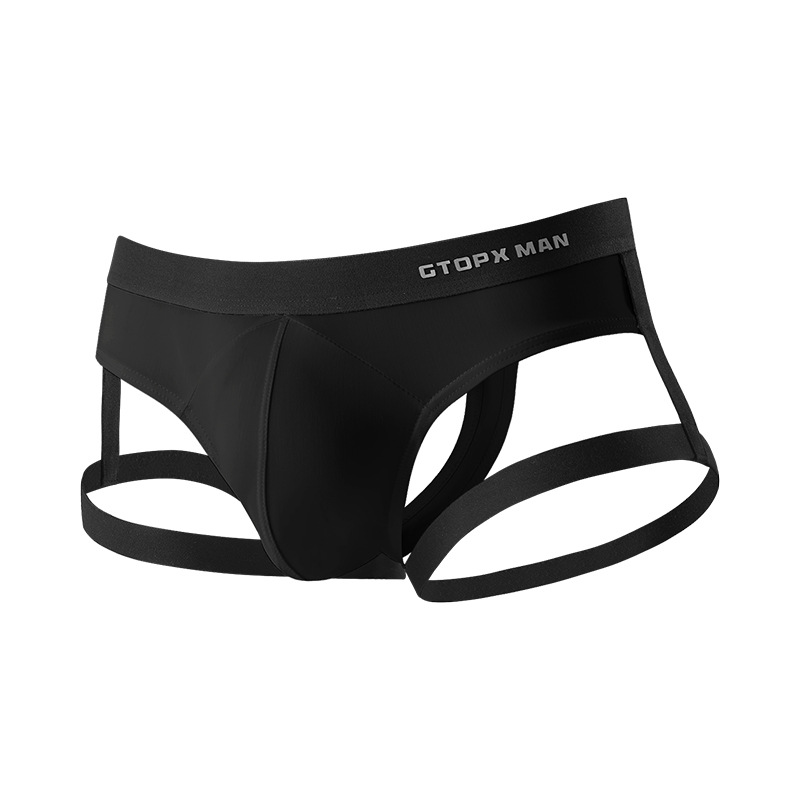 Black men's underwear with brand name on a white background