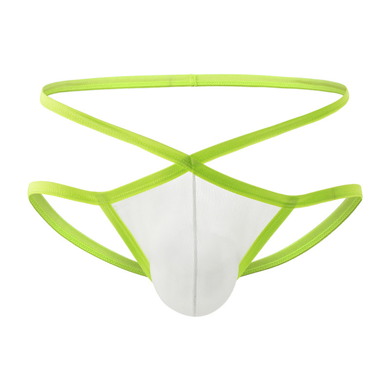 Neon Green & White Cross-Strap Thong