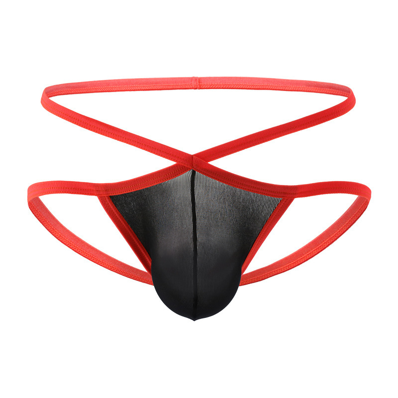 Red & Black Cross-Strap Thong