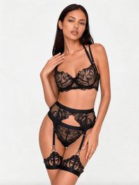 Vexana Black Floral Garter Set