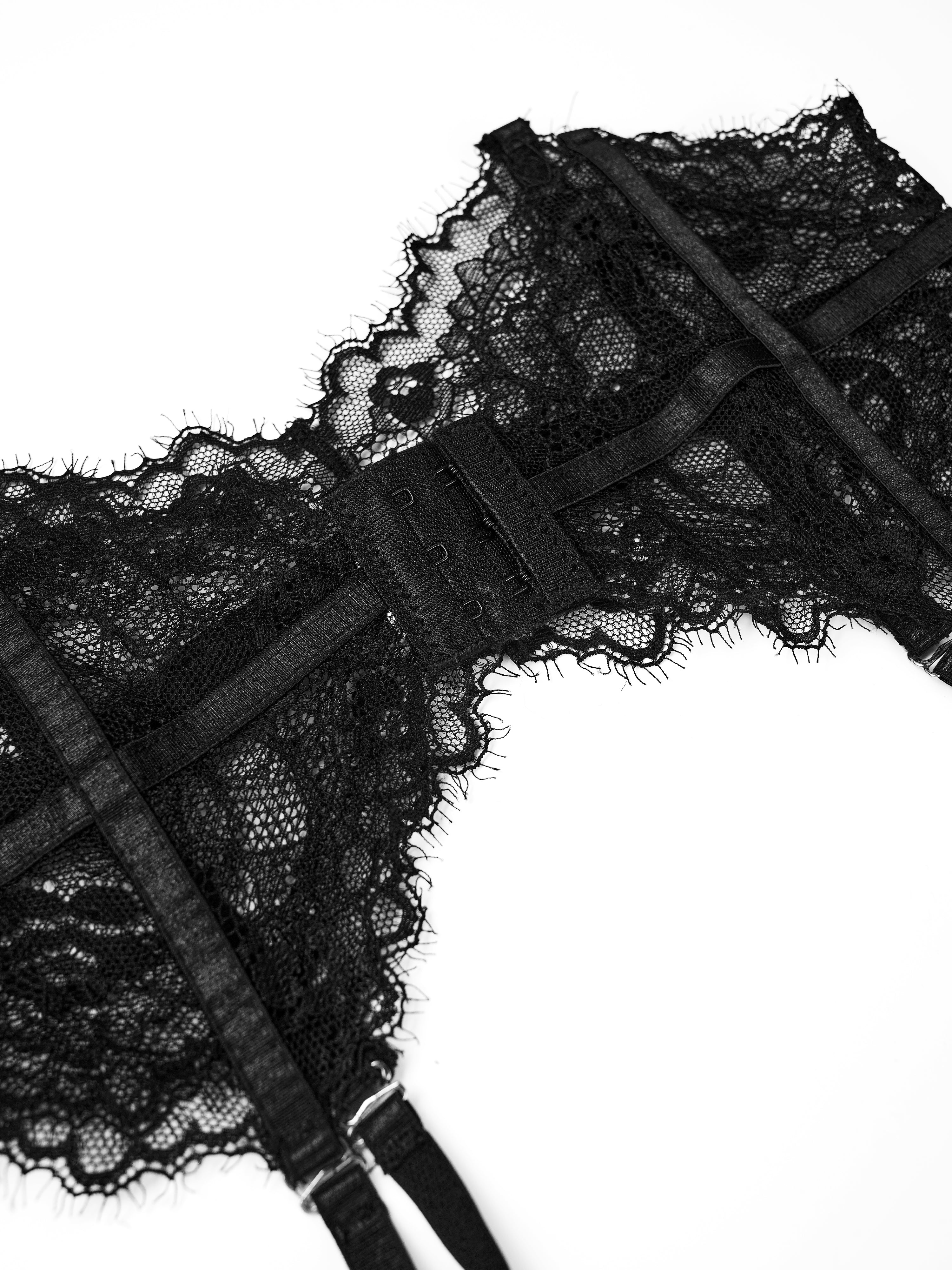 Elvora Schwarzes Spitzenstrumpfband-Set