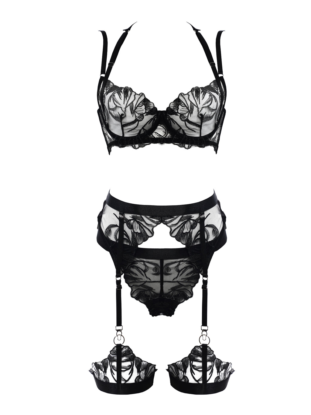 Vexana Black Floral Garter Set