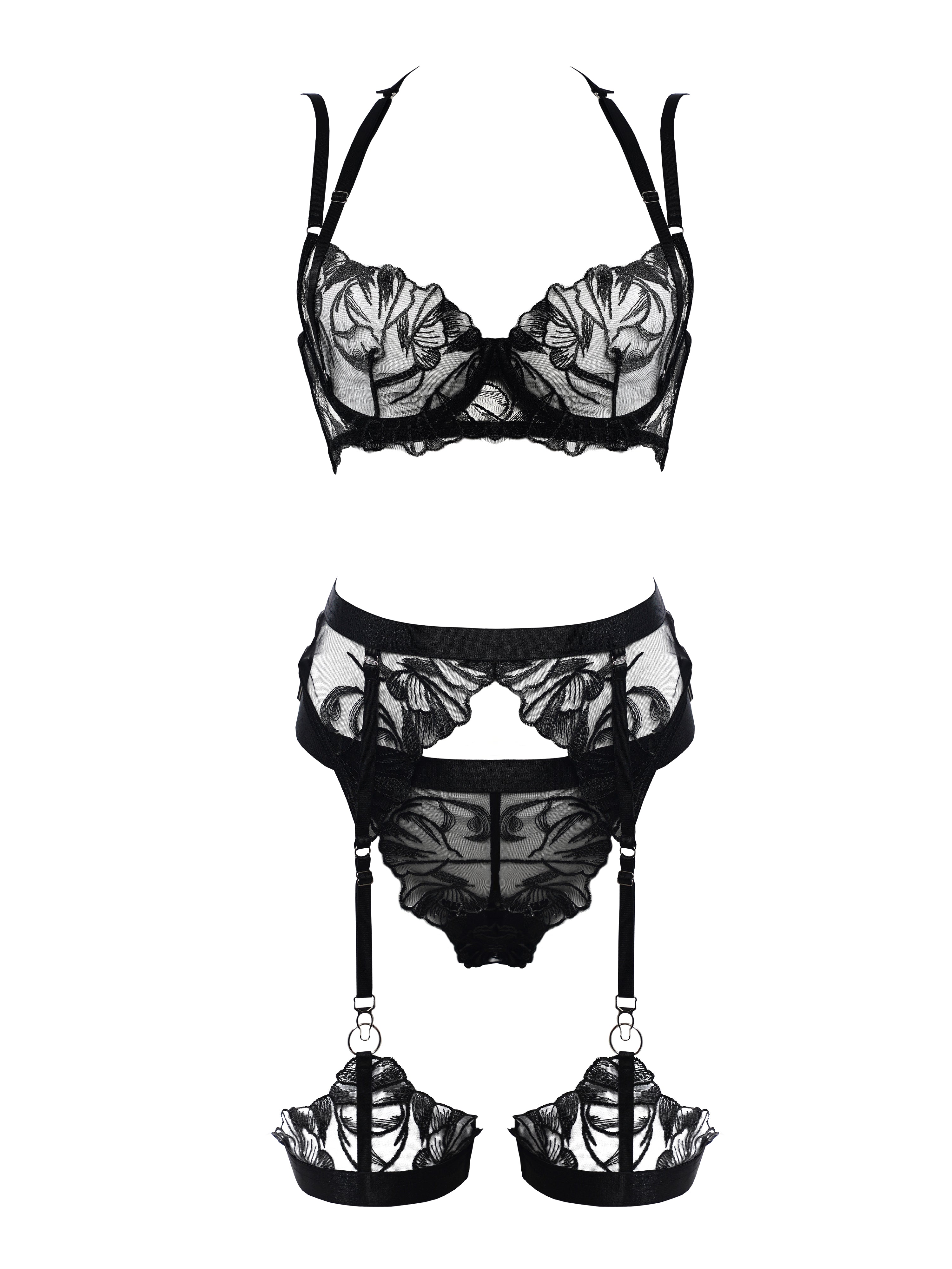 Vexana Black Floral Garter Set
