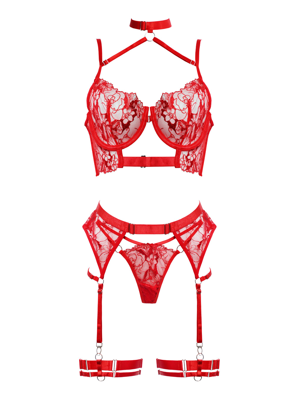 Luxia Red Petal Lace Garter Set