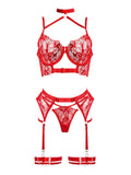 Luxia Red Petal Lace Garter Set