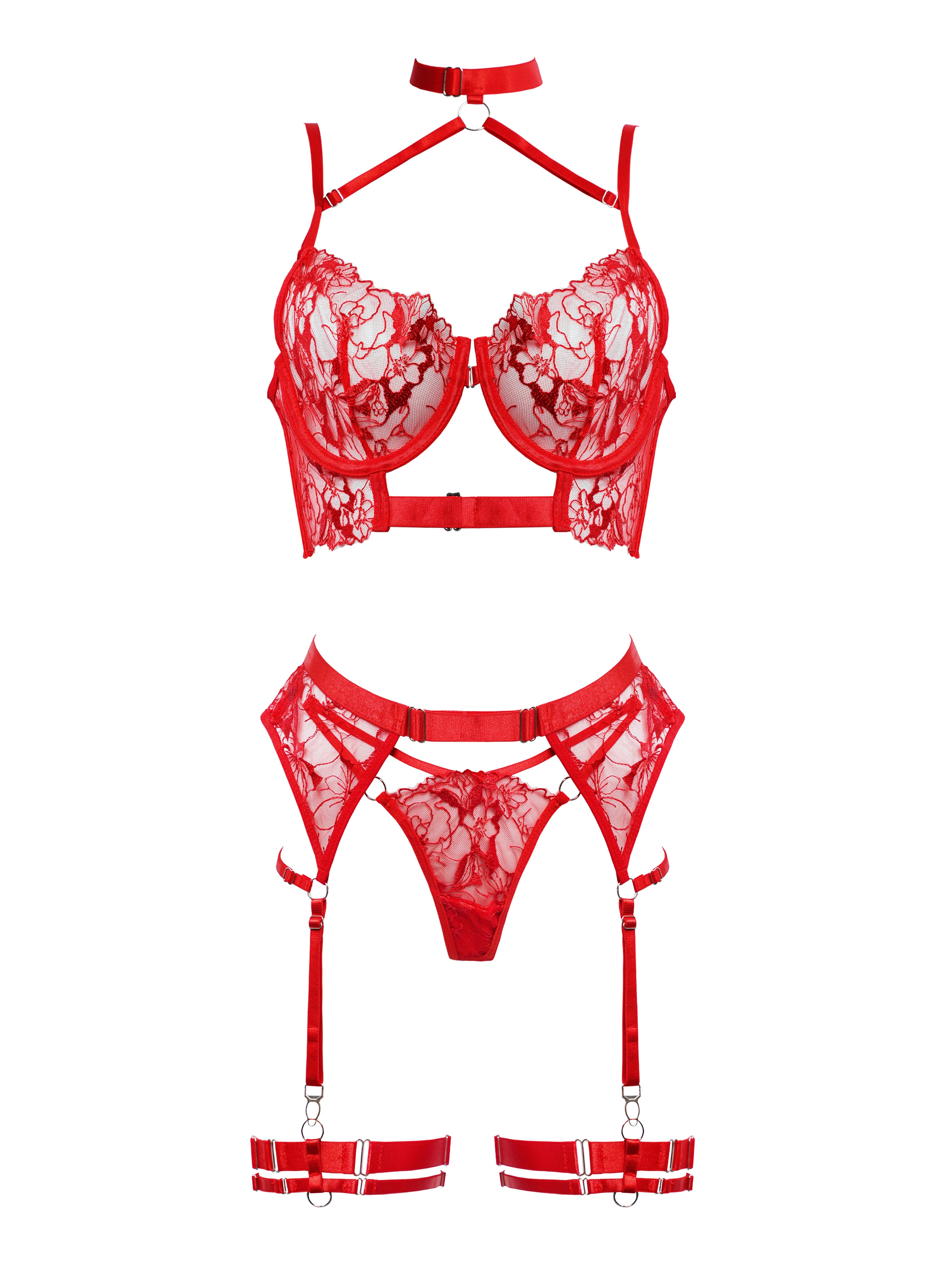 Luxia Red Petal Lace Garter Set