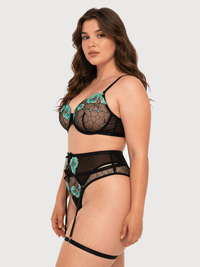 Orlaya Floral Embroidered Lingerie Set - Green