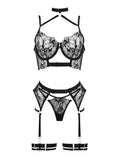 Luxia Black Petal Lace Garter Set