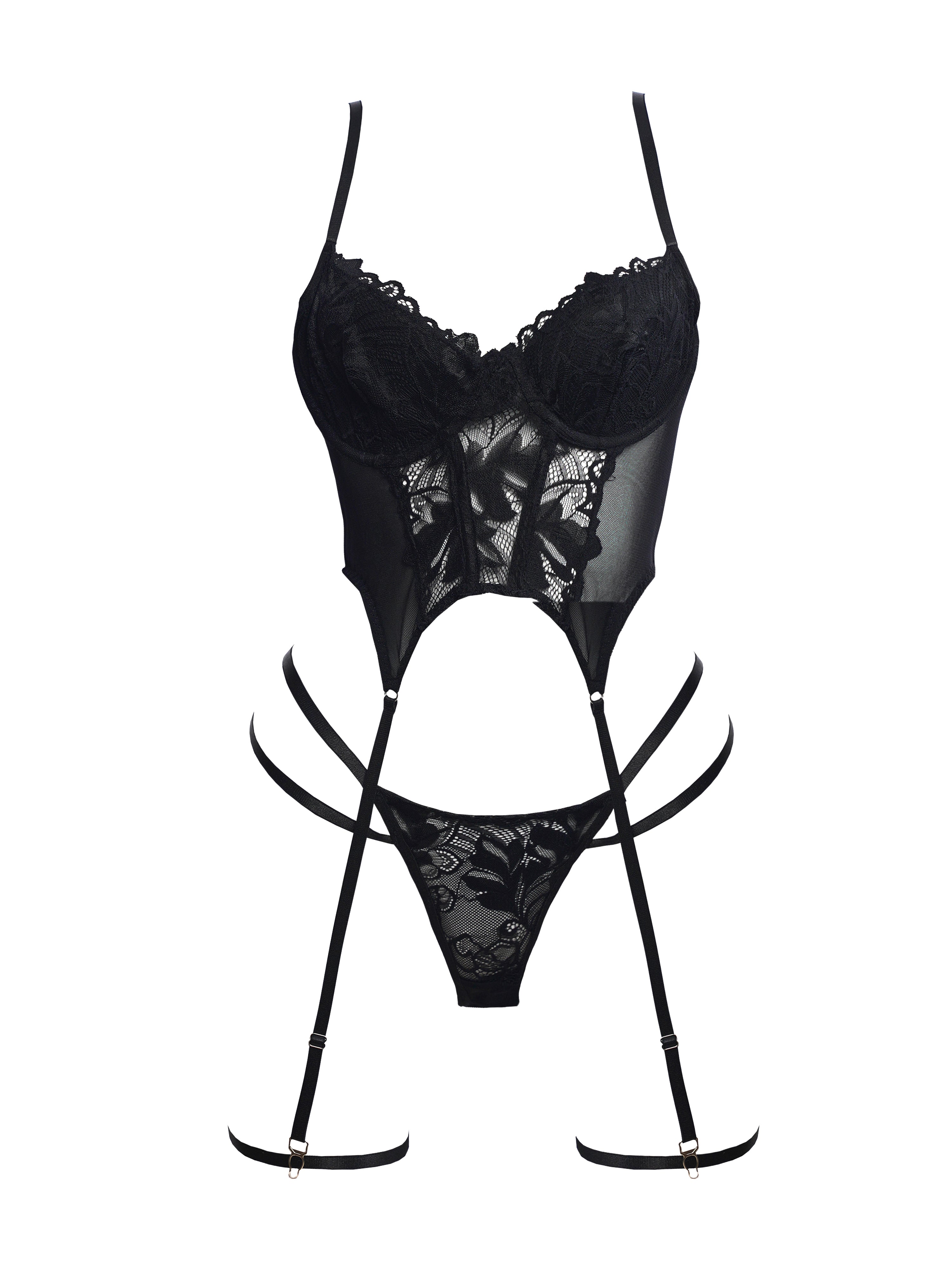 Lylara Black Lace Bustier Garter Set