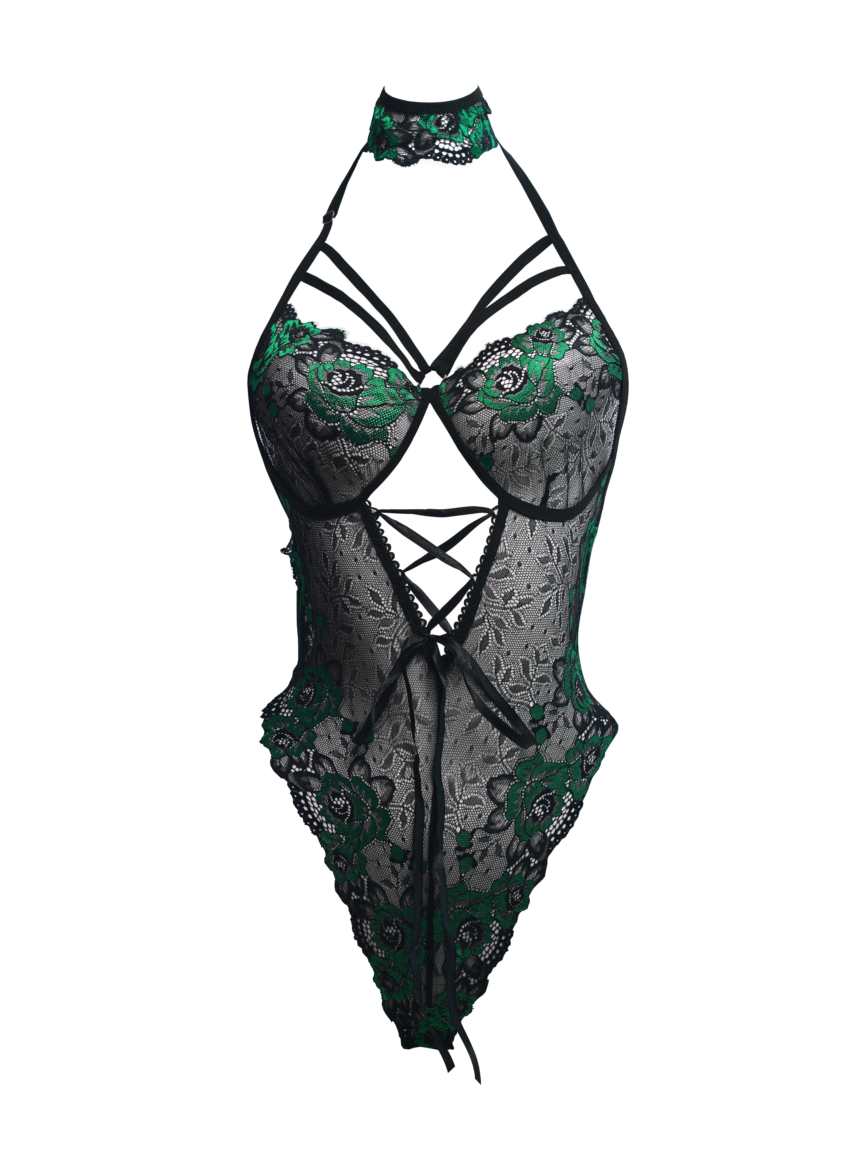 Emerald Floral Lace Teddy