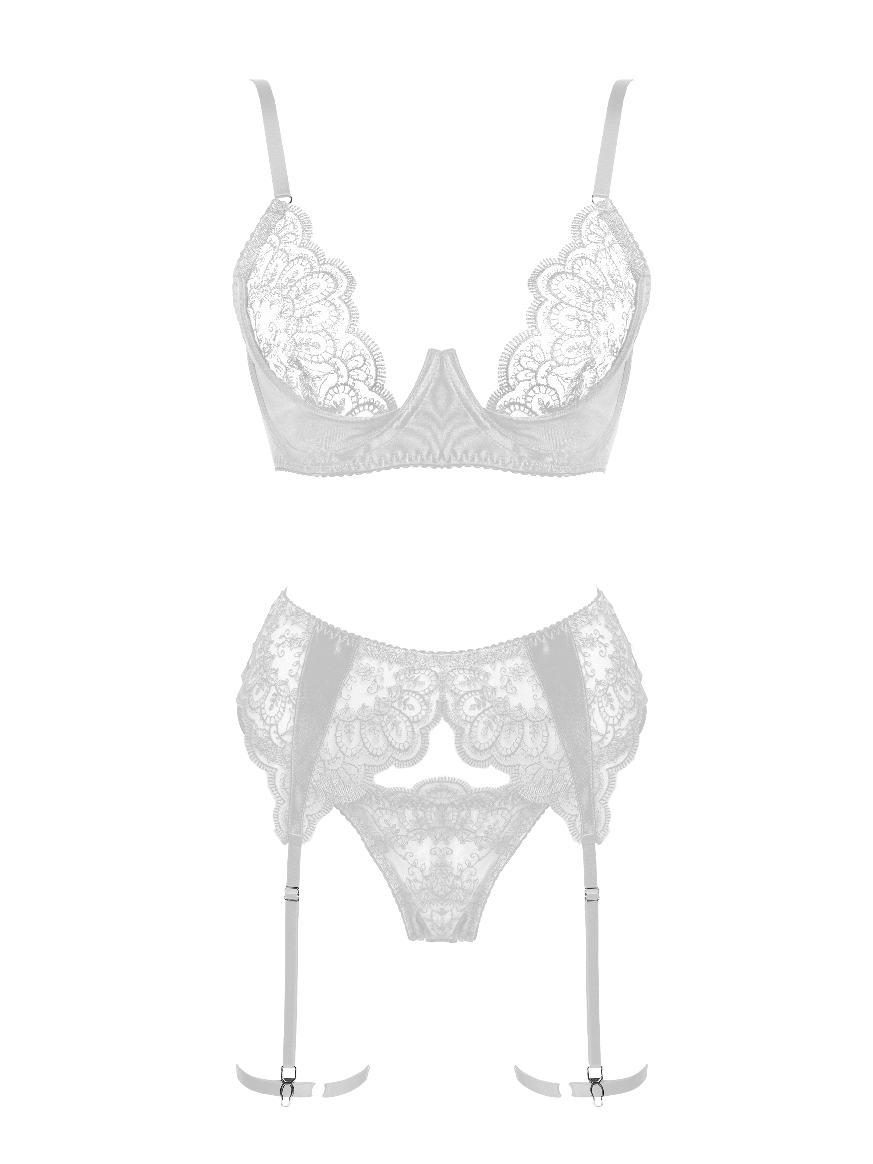 Liora White Floral Wave Garter Set
