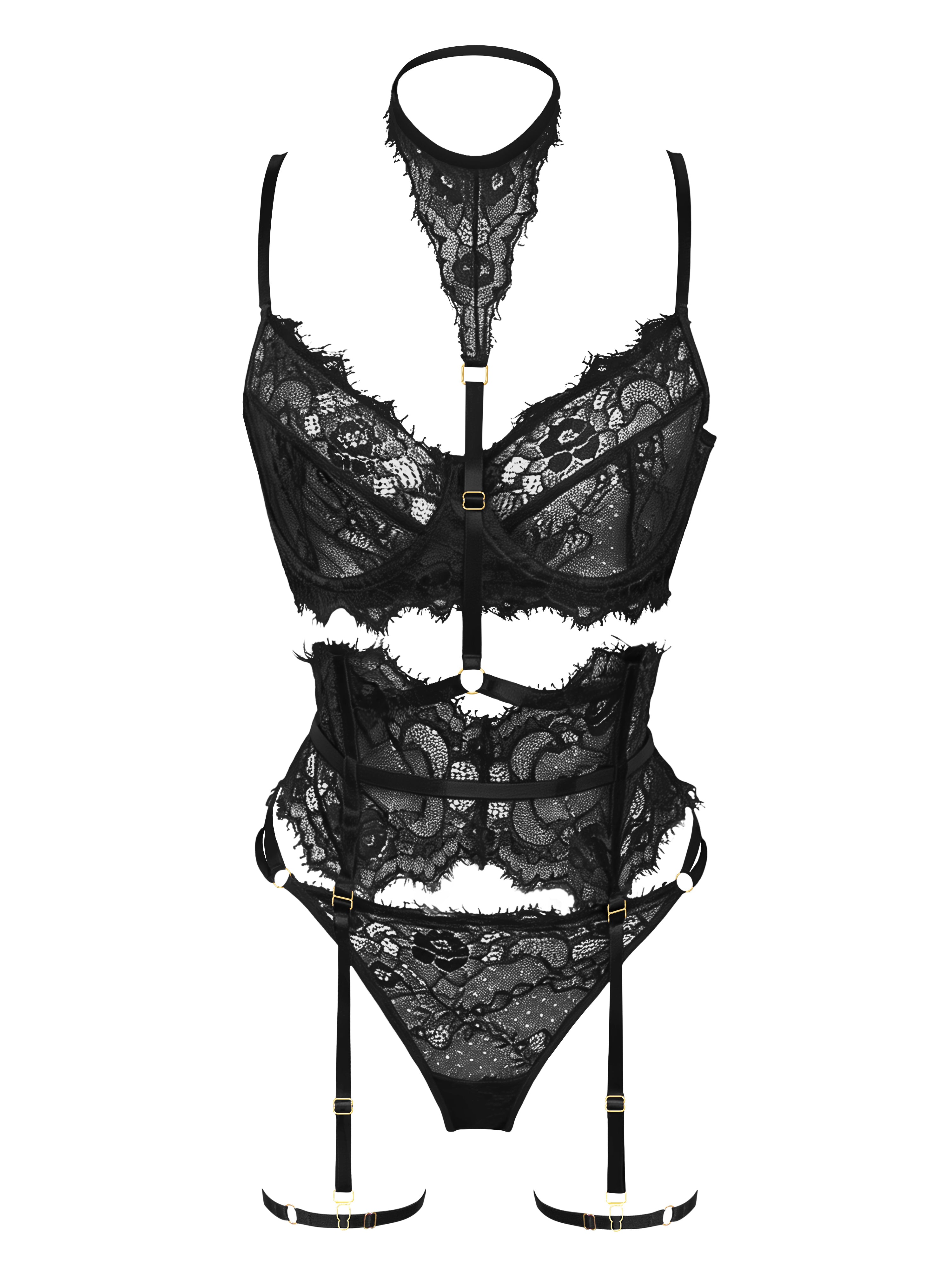 Elvora Black Lace Garter Set