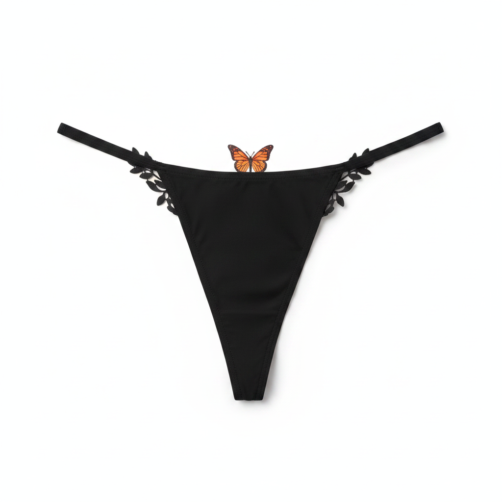 Black Butterfly Thong - White Background
