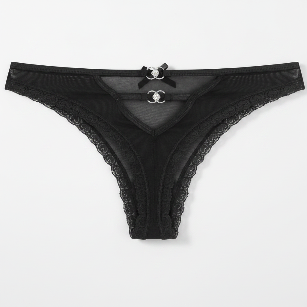 Black Lace Mesh Panty - Front View White Background