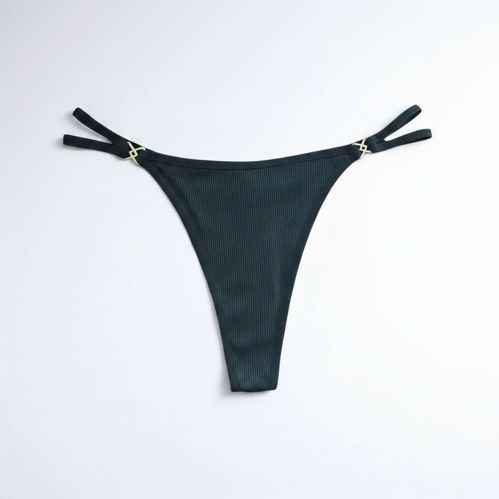 Dark Green Ribbed Vibe Thong - White Background