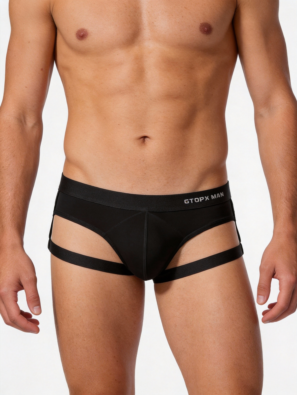 Black men's underwear with brand logo on a white background